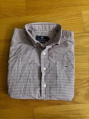 Vineyard Vines Men's Burgundy and White Check Cotton Button-Down Shirt